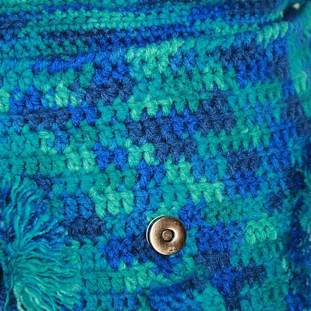 HAND CRAFTED Purse Crochet Owl Oversized Tote Hobo Bag Crossbody Blue Fringe - Picture 5 of 16